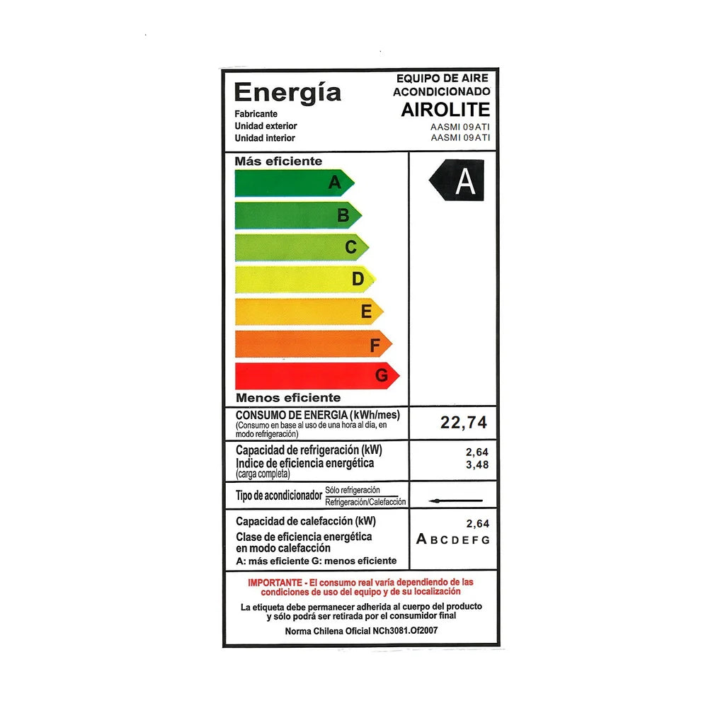 AIRE ACONDICIONADO ON/OFF 18000 BTU WIFI AIROLITE INVERTER